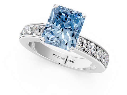 White gold Fancy Blue Radiant  Cut Channel Set Diamond Engagement Ring with Four-Prong Setting_236