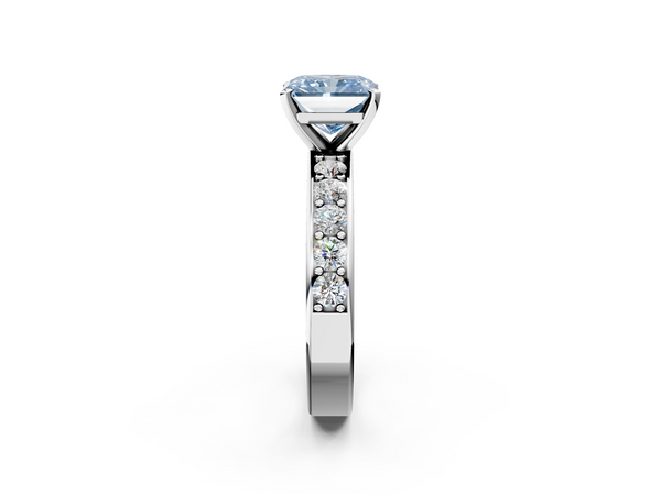 Platinum Fancy Blue Radiant  Cut Channel Set Diamond Engagement Ring with Four-Prong Setting