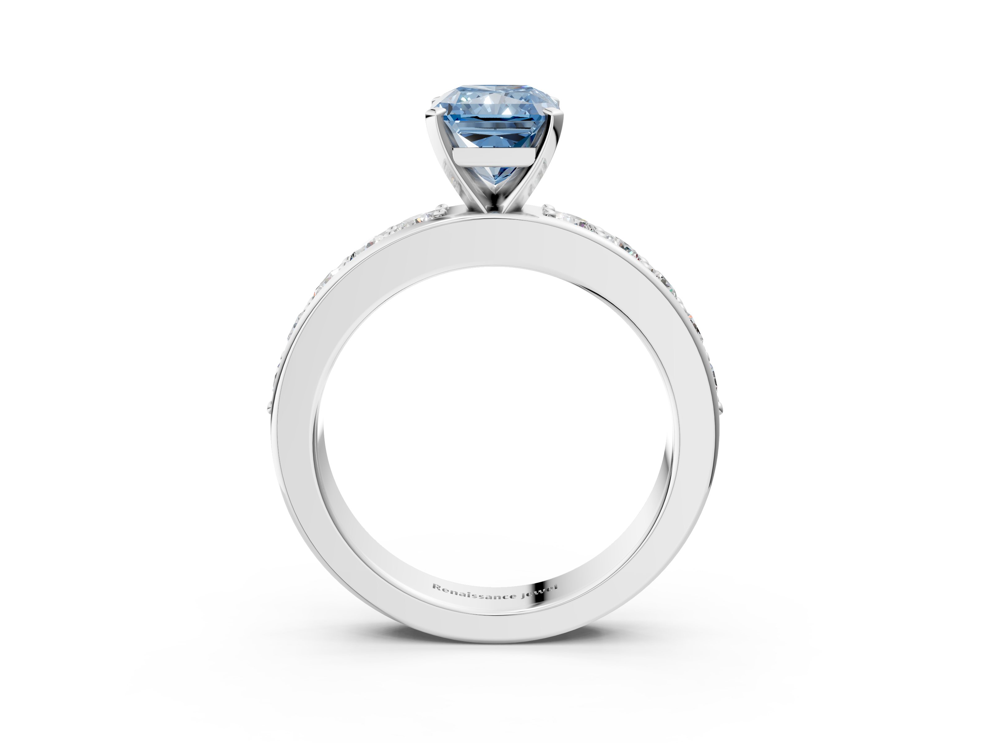 White gold Fancy Blue Radiant  Cut Channel Set Diamond Engagement Ring with Four-Prong Setting_238