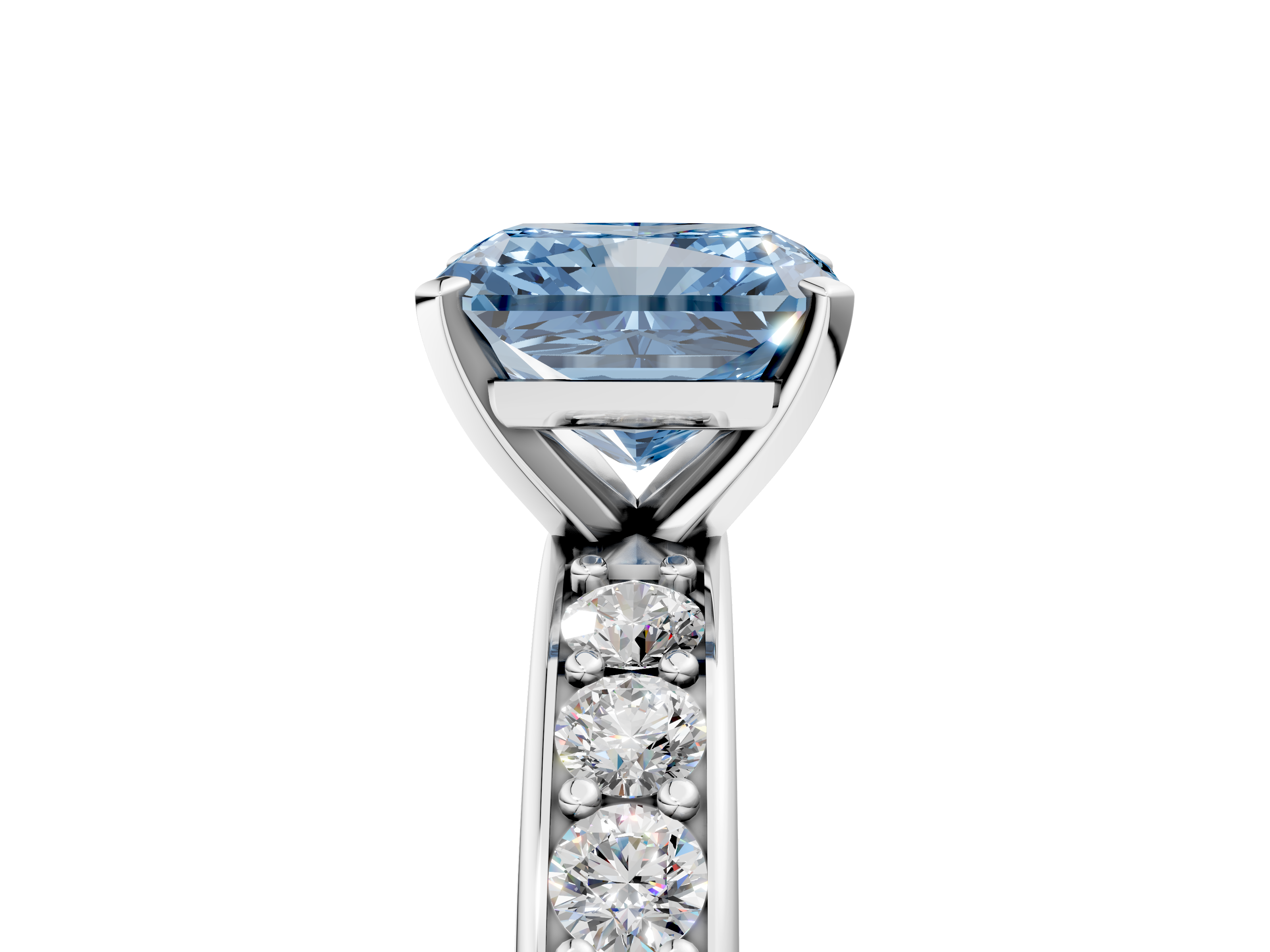 White gold Fancy Blue Radiant  Cut Channel Set Diamond Engagement Ring with Four-Prong Setting_240