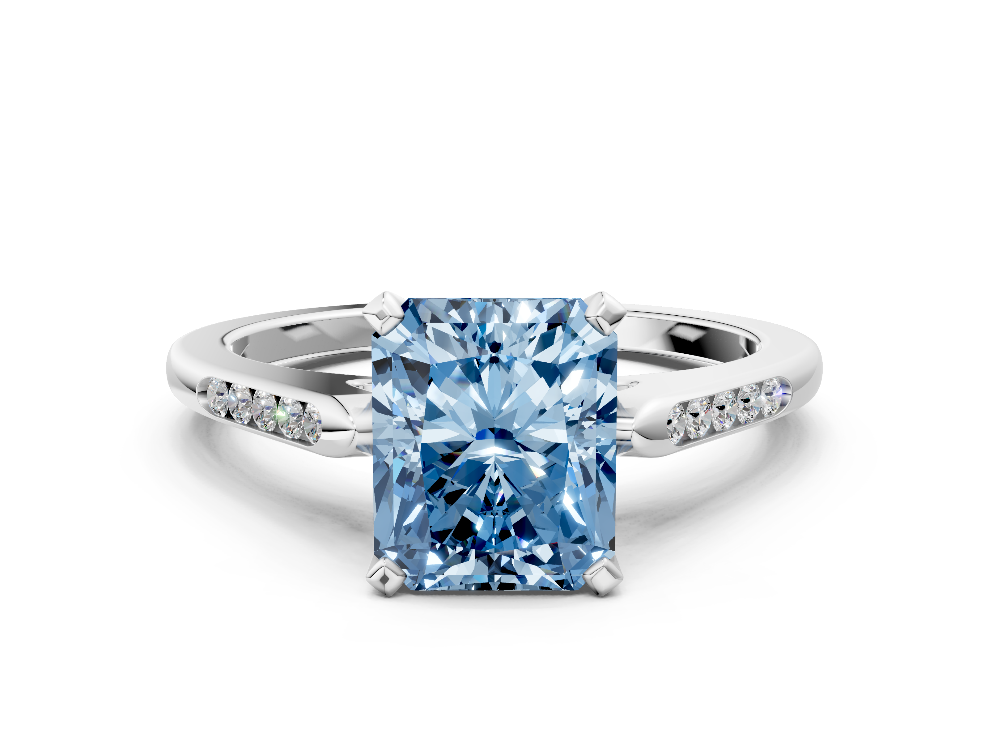 White gold Fancy Blue Radiant  Cut Channel Set Solitaire Engagement Ring with Four-Prong Setting_225
