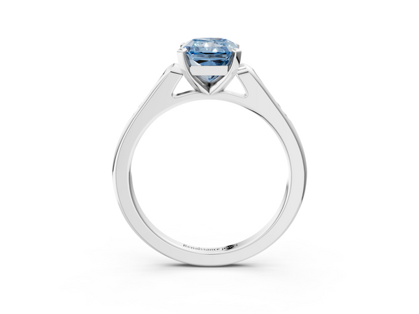 Platinum Radiant Cut Channel Set Engagement Ring Setting for Fancy Blue Center