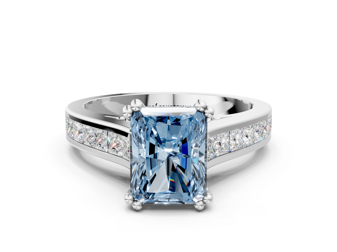 White gold Fancy Blue Radiant  Cut Channel Set Solitaire Engagement Ring with Prong Setting_19