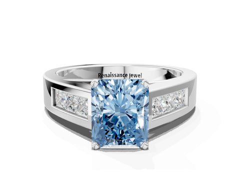 White gold Fancy Blue Radiant Cut Cut Channel Set Solitaire Ring with Four-Prong Setting_12