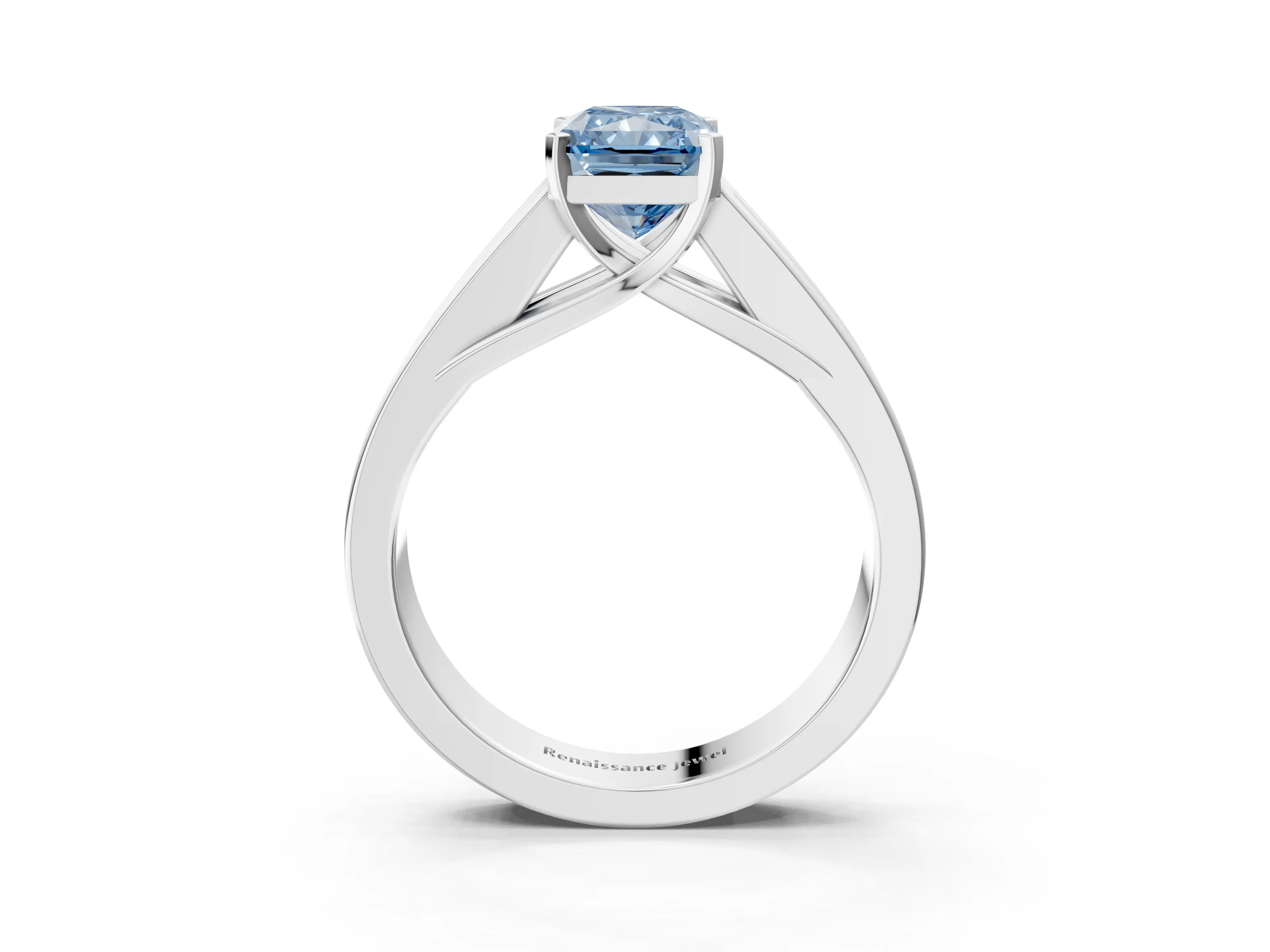 White gold Fancy Blue Radiant Cut Cut Channel Set Solitaire Ring with Four-Prong Setting_15