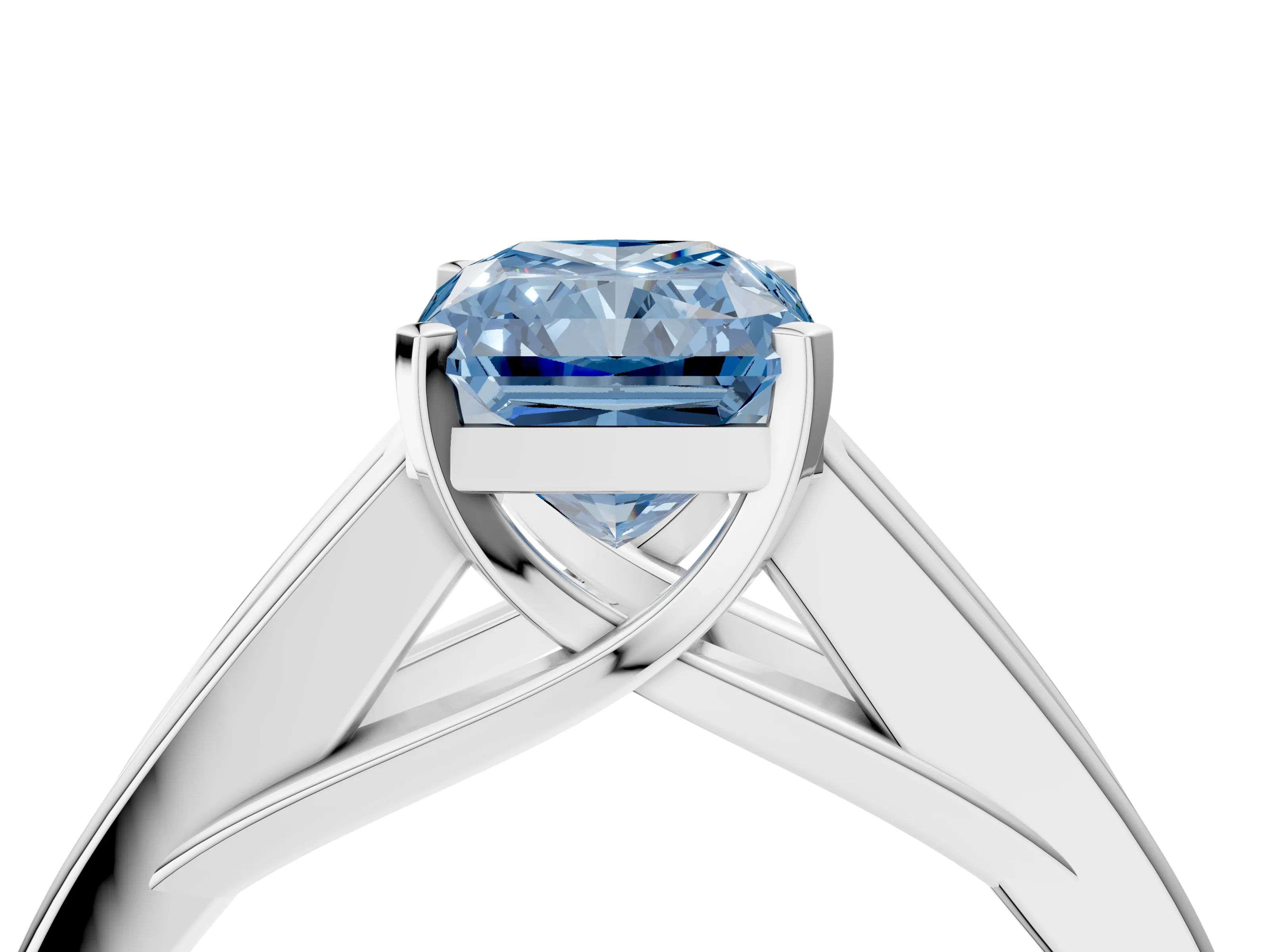 White gold Fancy Blue Radiant Cut Cut Channel Set Solitaire Ring with Four-Prong Setting_16