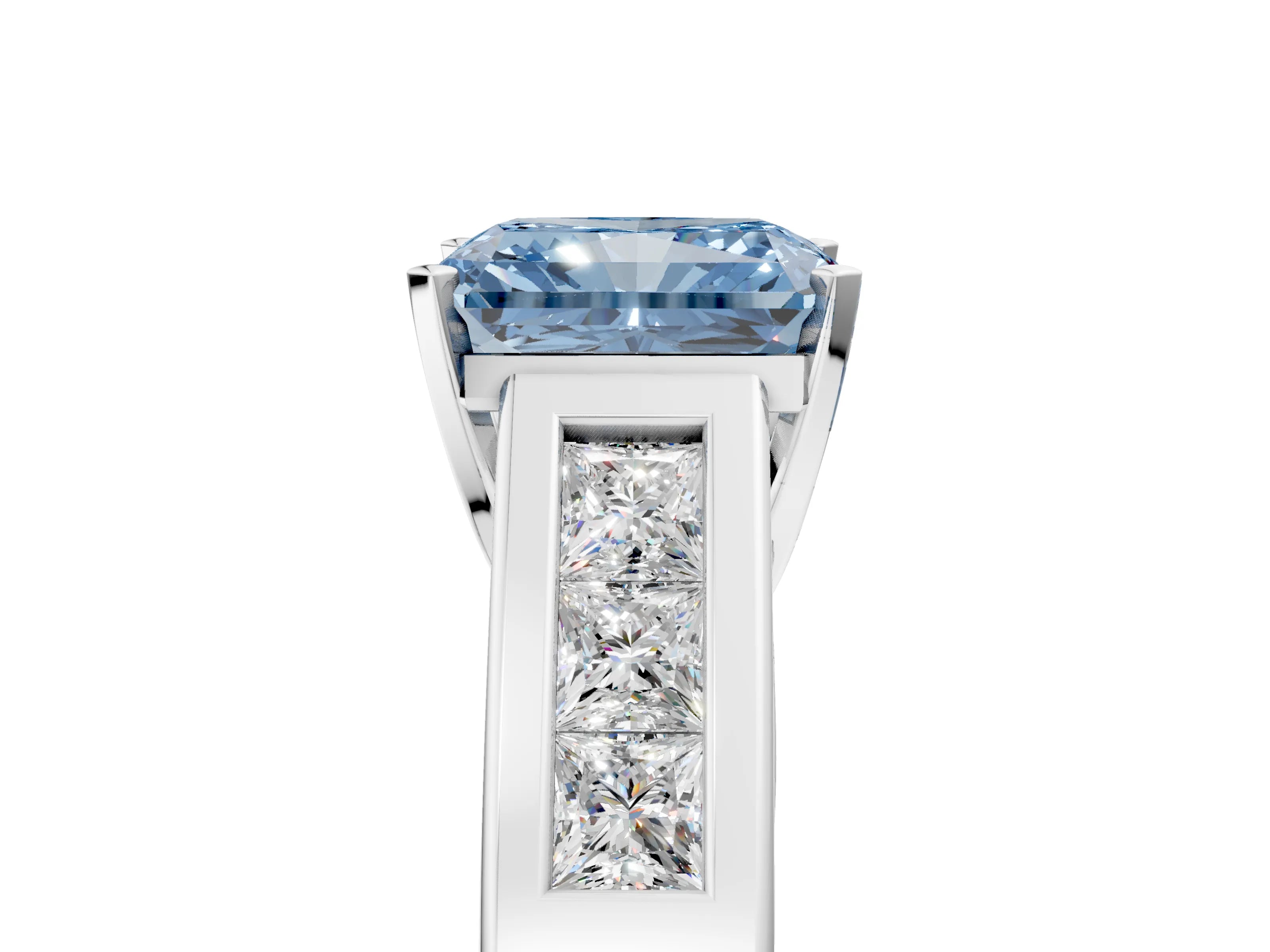 White gold Fancy Blue Radiant Cut Cut Channel Set Solitaire Ring with Four-Prong Setting_17