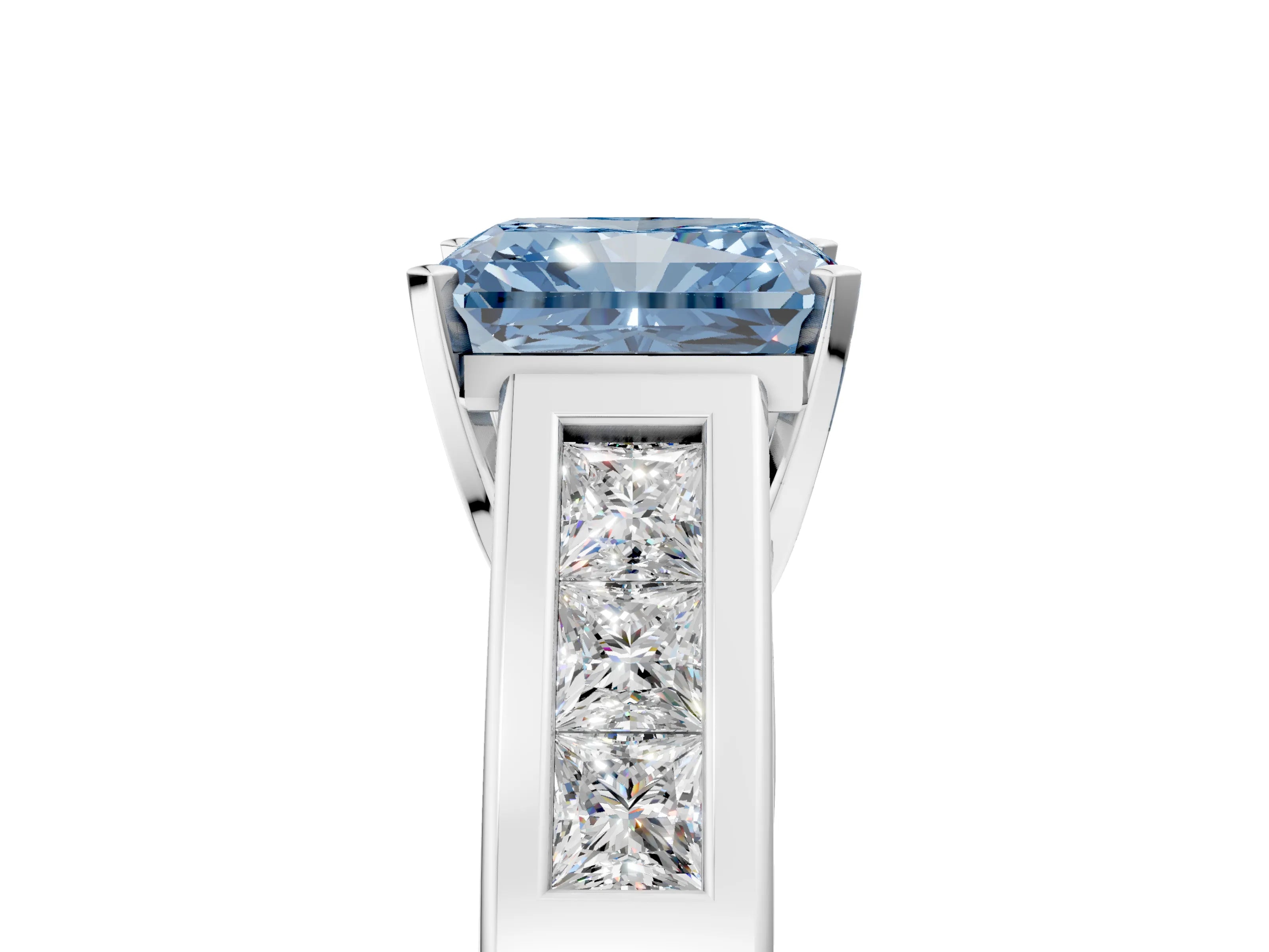 White gold Fancy Blue Radiant Cut Cut Channel Set Solitaire Ring with Four-Prong Setting_5