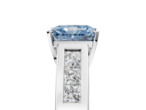 White gold Fancy Blue Radiant Cut Cut Channel Set Solitaire Ring with Four-Prong Setting_5