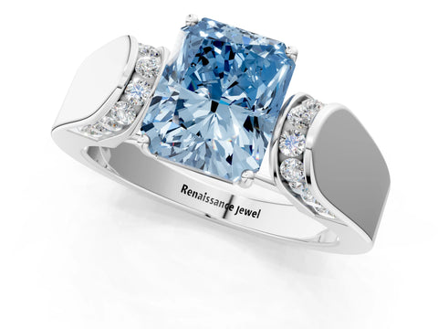 White gold Fancy Blue Radiant Cut Cut Diamond Channel Set Solitaire Ring with Four-Prong Setting_120