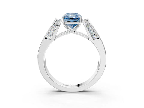 White gold Fancy Blue Radiant Cut Cut Diamond Channel Set Solitaire Ring with Four-Prong Setting_3