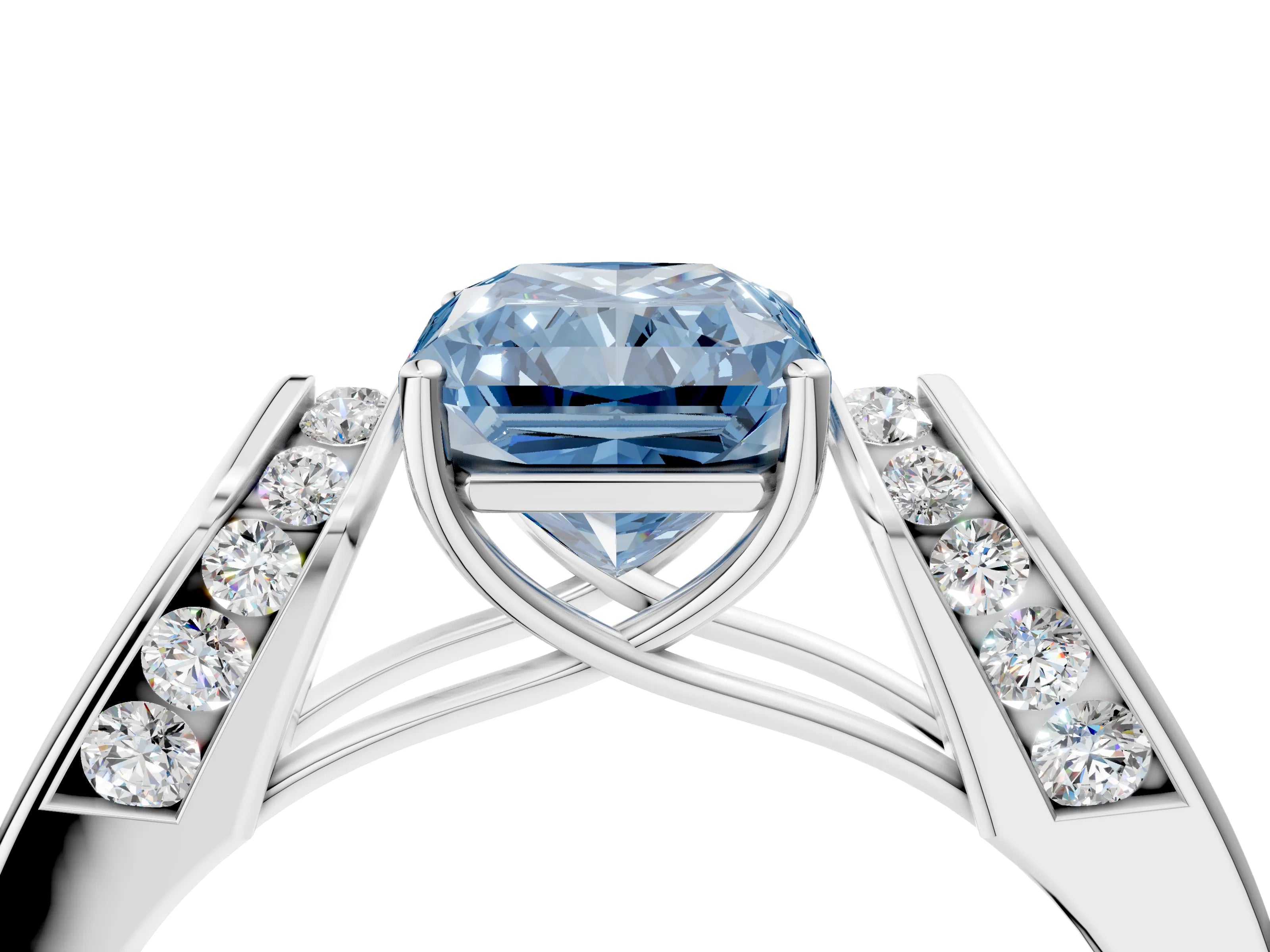 White gold Fancy Blue Radiant Cut Cut Diamond Channel Set Solitaire Ring with Four-Prong Setting_4