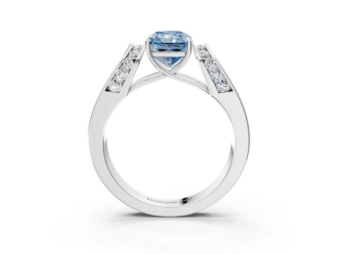 White gold Fancy Blue Radiant Cut Cut Diamond Channel Set Solitaire Ring with Four-Prong Setting_99