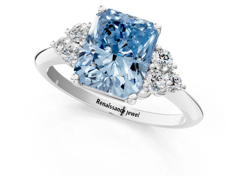 White gold Fancy Blue Radiant Cut Cut Diamond Cluster Ring with Solitaire Band and Four-Prong Setting_1
