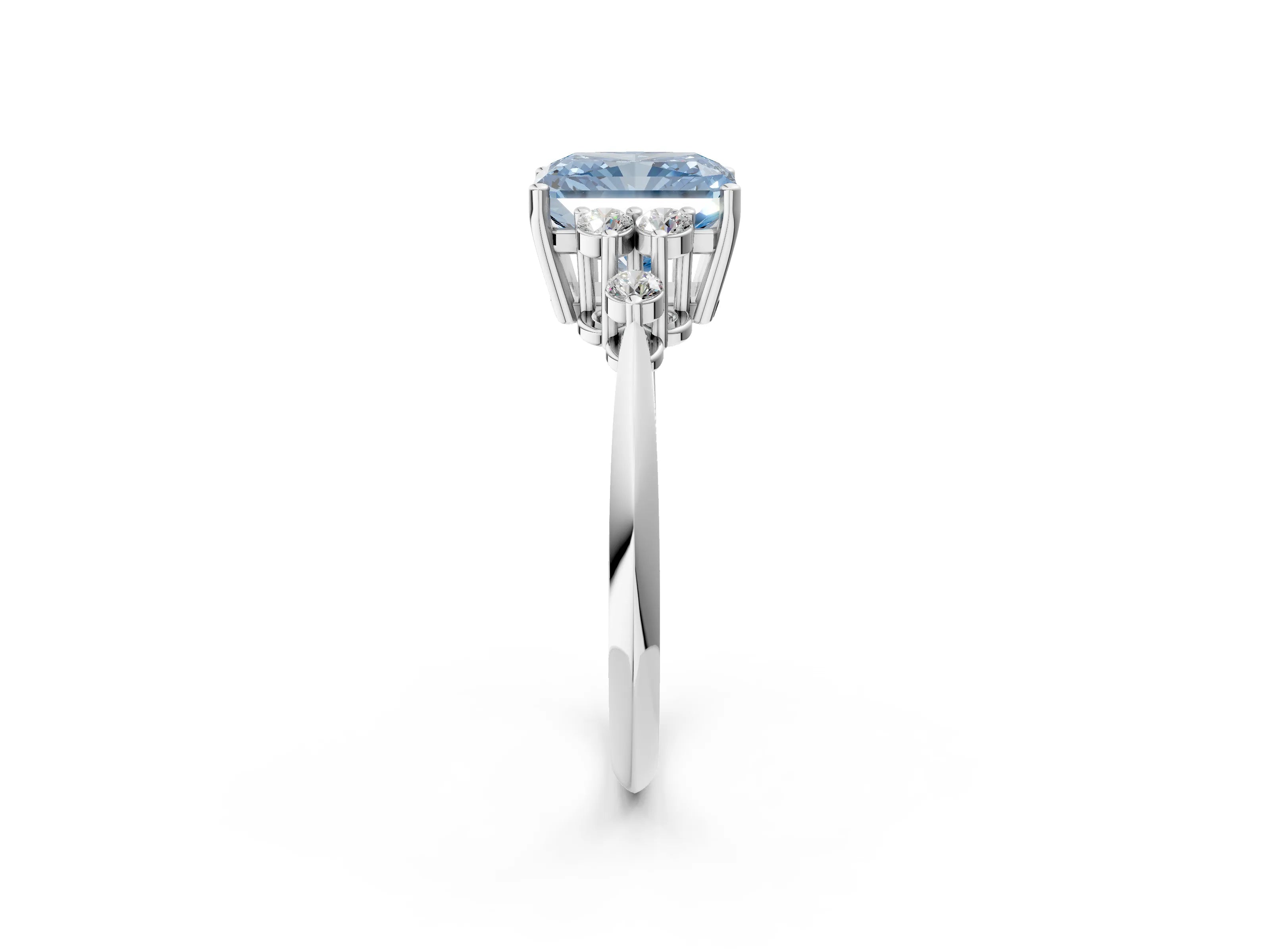White gold Fancy Blue Radiant Cut Cut Diamond Cluster Ring with Solitaire Band and Four-Prong Setting_2