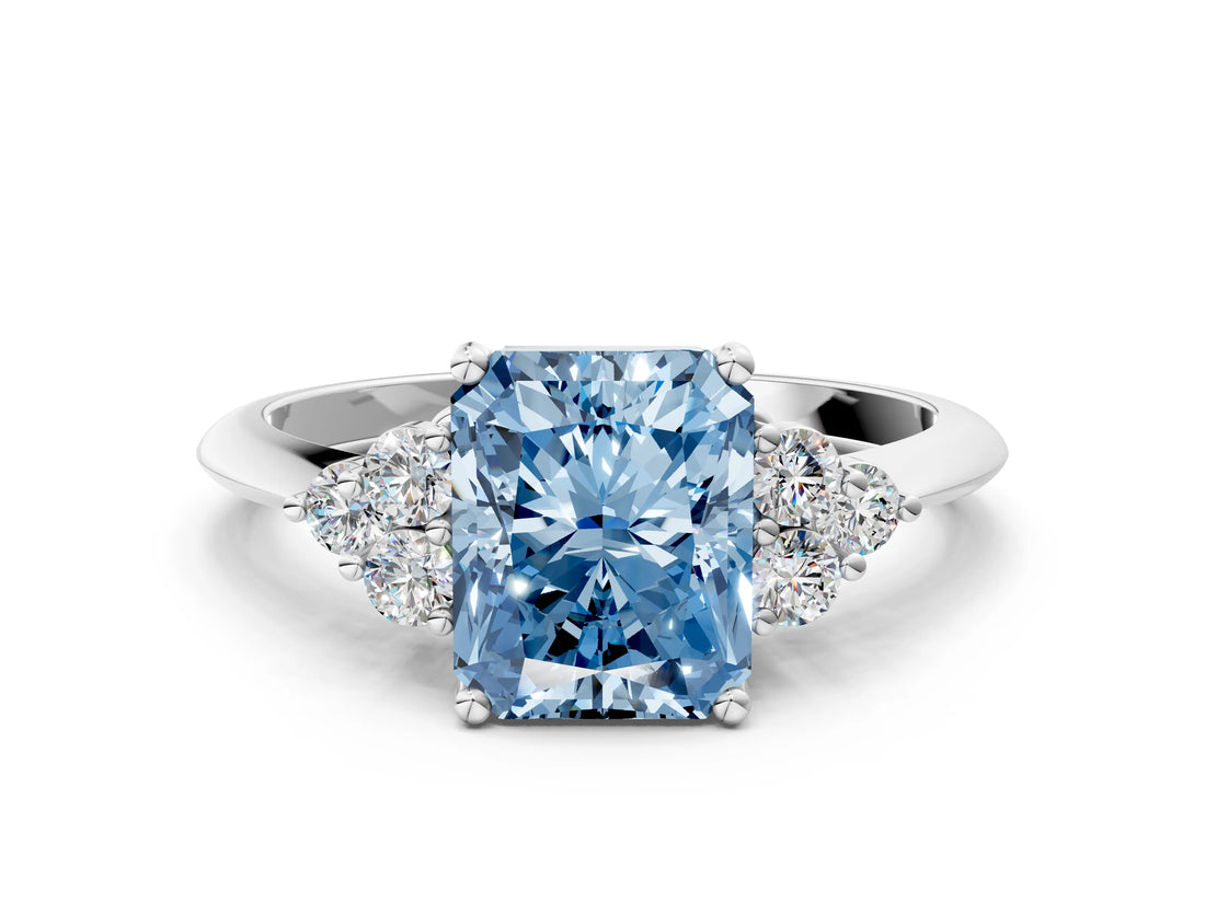 White gold Fancy Blue Radiant Cut Cut Diamond Cluster Ring with Solitaire Band and Four-Prong Setting_36