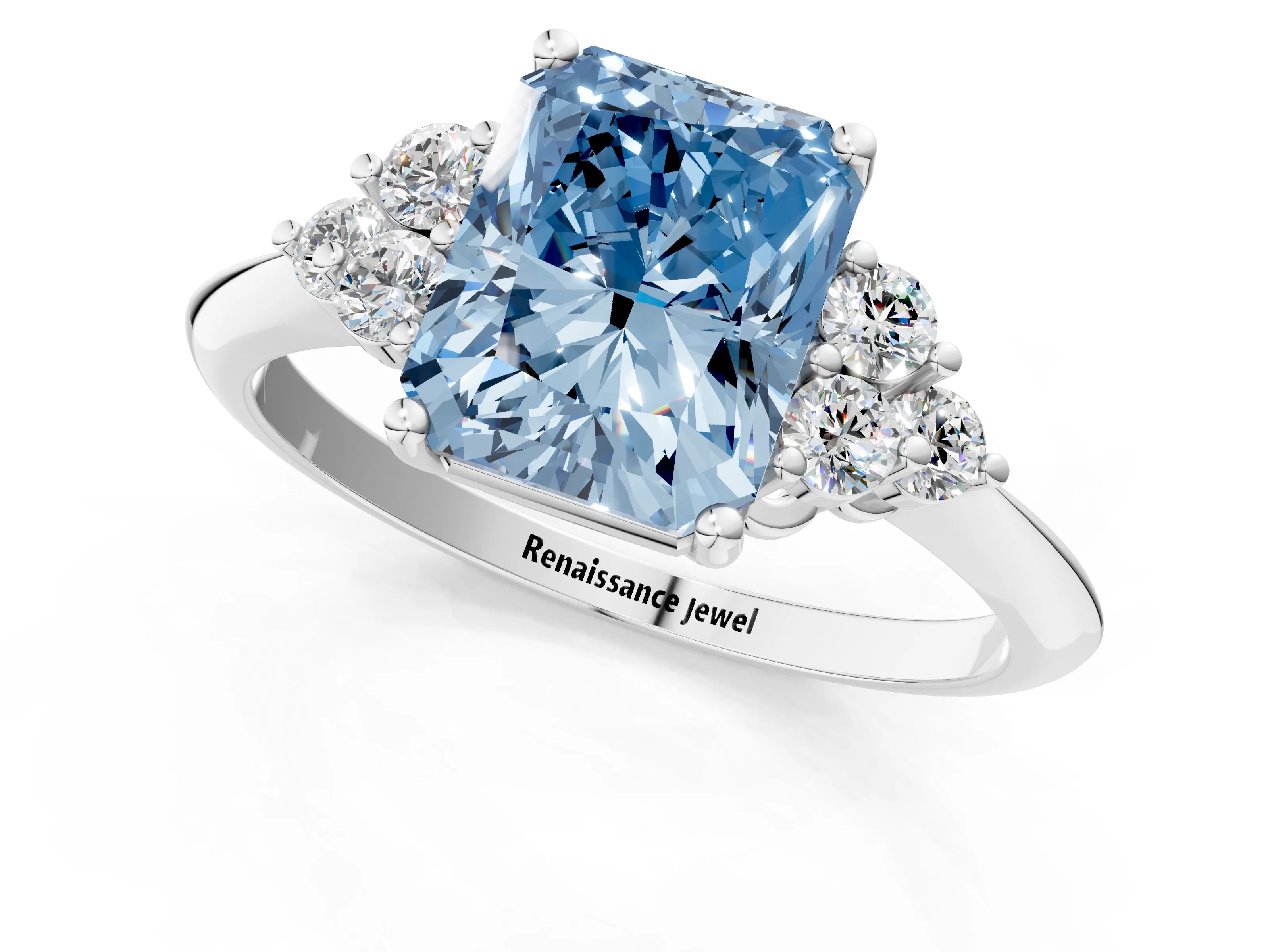 White gold Fancy Blue Radiant Cut Cut Diamond Cluster Ring with Solitaire Band and Four-Prong Setting_37
