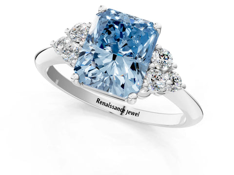 White gold Fancy Blue Radiant Cut Cut Diamond Cluster Ring with Solitaire Band and Four-Prong Setting_37