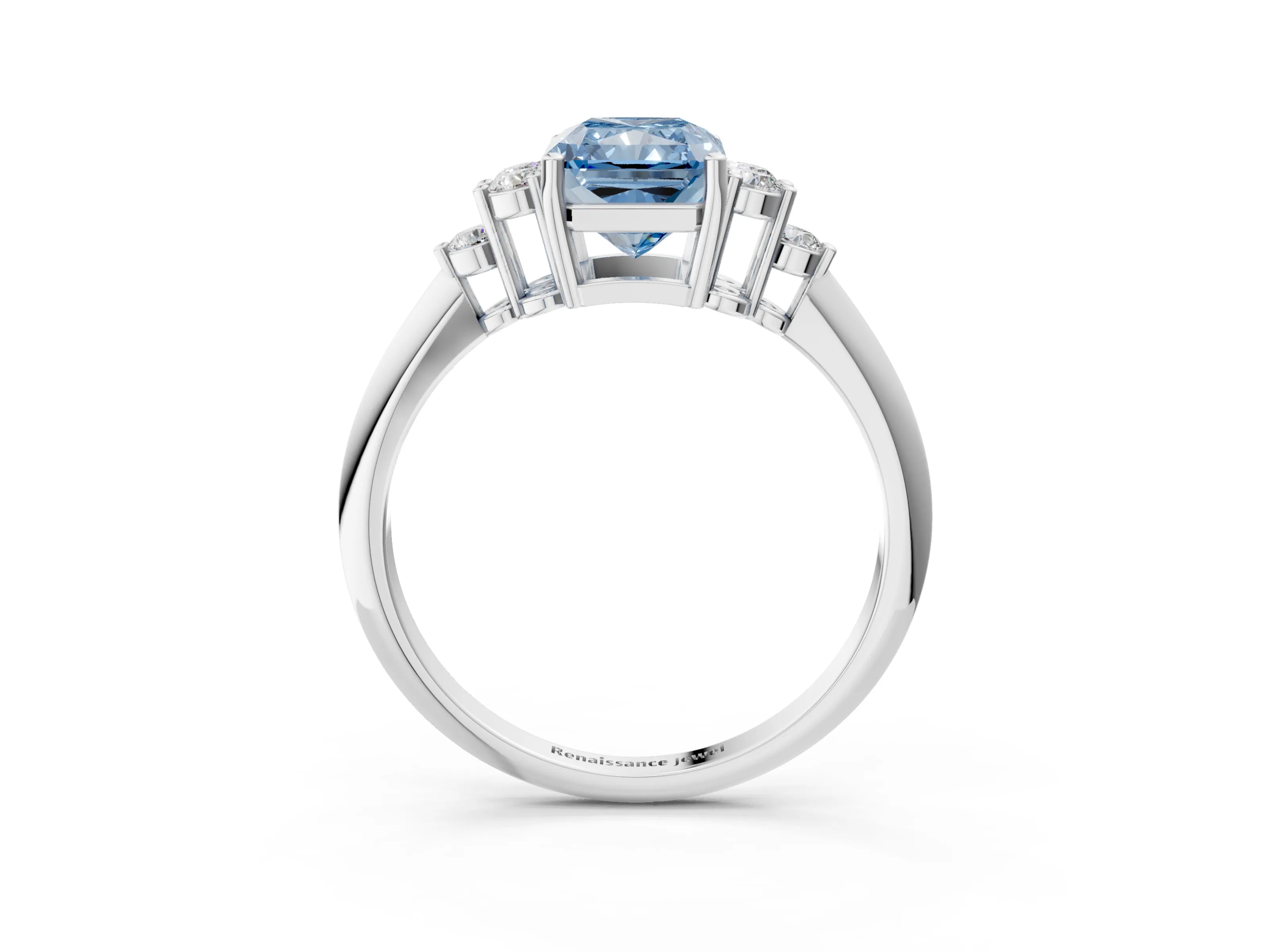 White gold Fancy Blue Radiant Cut Cut Diamond Cluster Ring with Solitaire Band and Four-Prong Setting_39