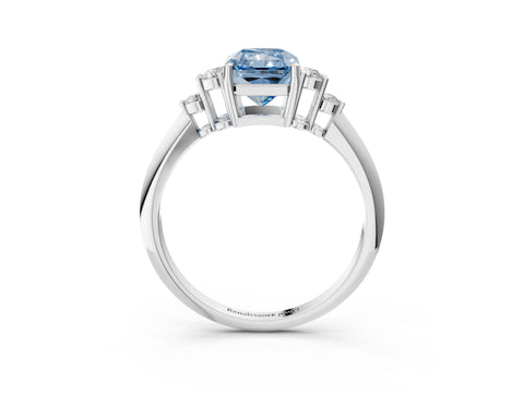 White gold Fancy Blue Radiant Cut Cut Diamond Cluster Ring with Solitaire Band and Four-Prong Setting_39