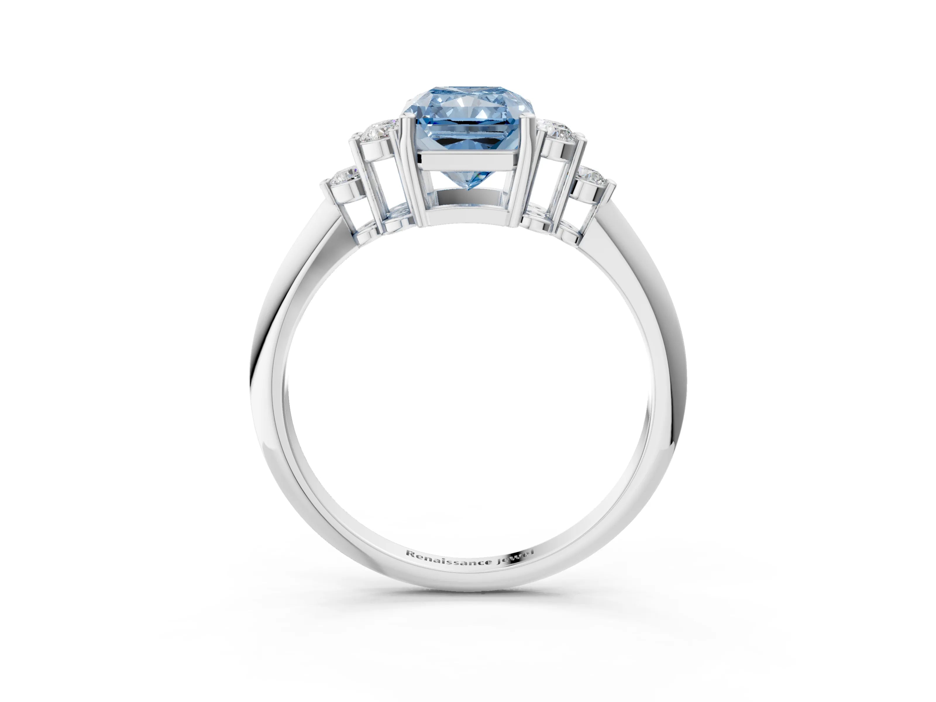 White gold Fancy Blue Radiant Cut Cut Diamond Cluster Ring with Solitaire Band and Four-Prong Setting_3