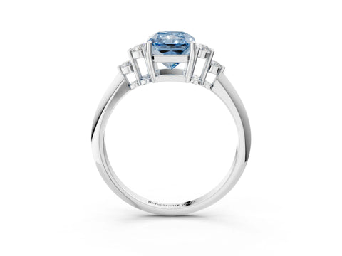 White gold Fancy Blue Radiant Cut Cut Diamond Cluster Ring with Solitaire Band and Four-Prong Setting_3