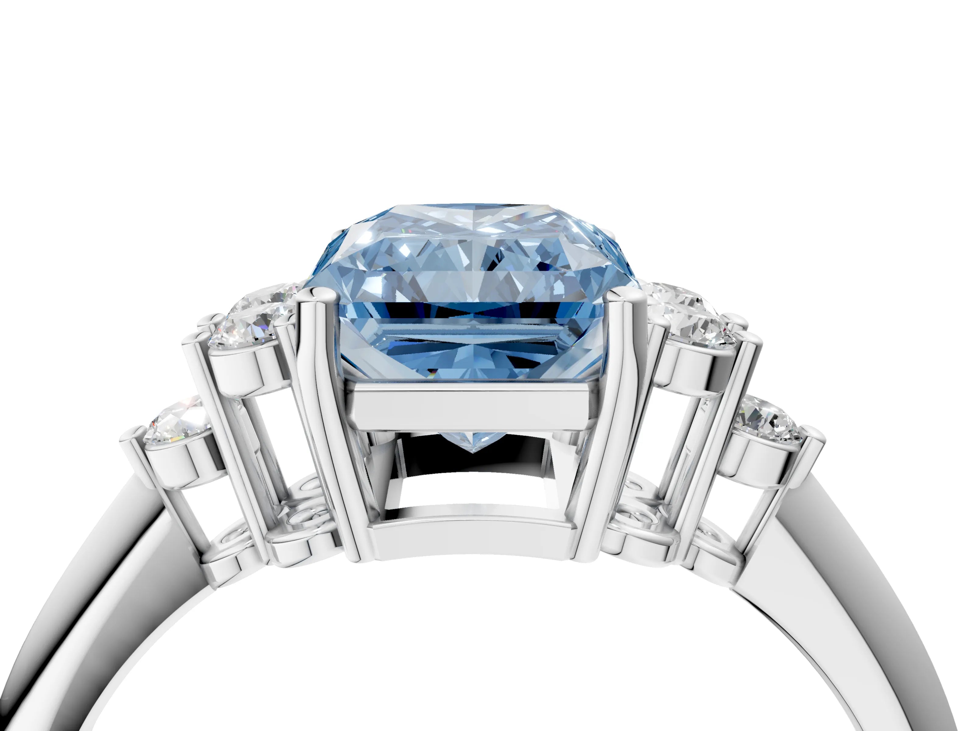 White gold Fancy Blue Radiant Cut Cut Diamond Cluster Ring with Solitaire Band and Four-Prong Setting_4