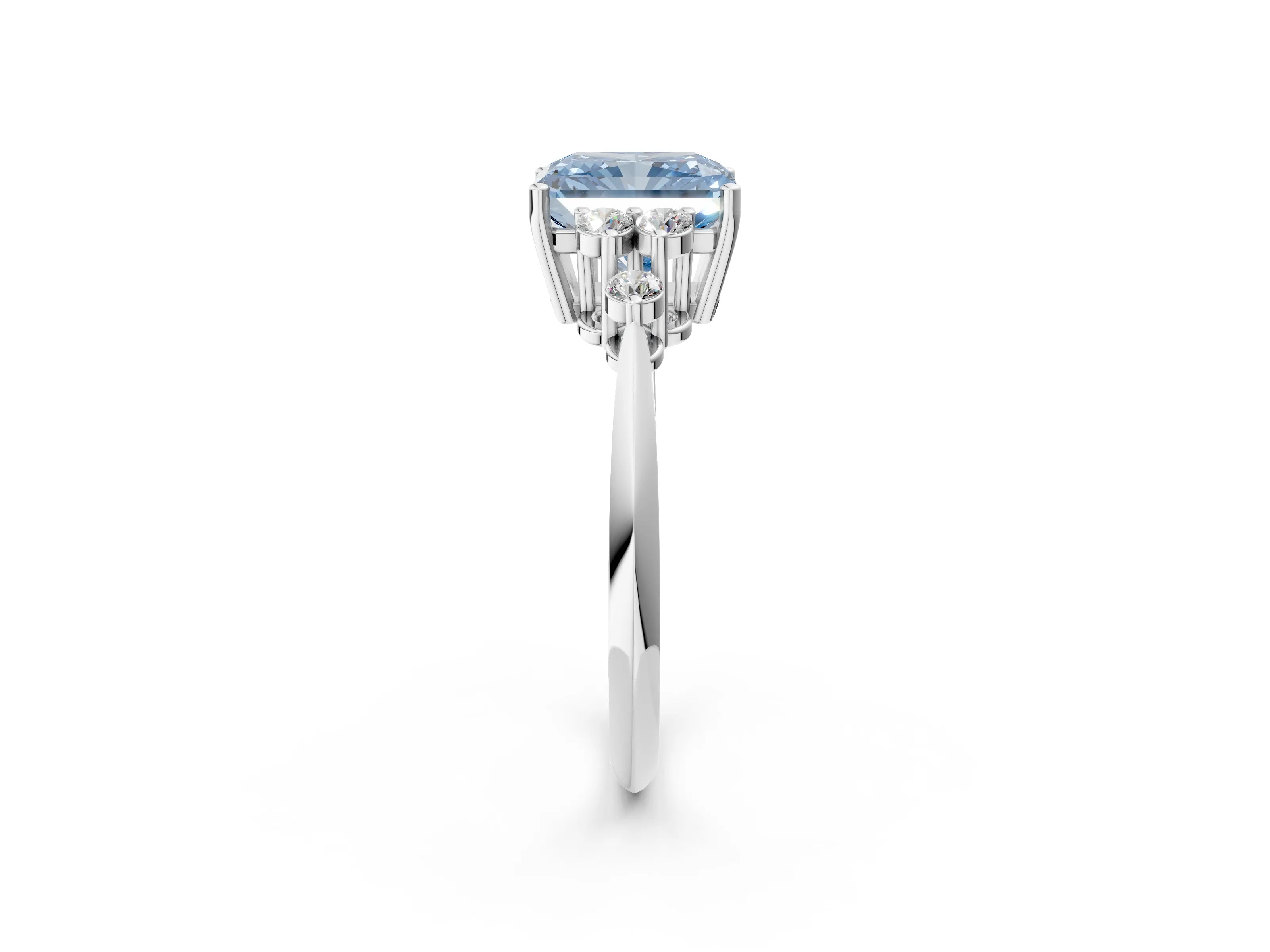 White gold Fancy Blue Radiant Cut Cut Diamond Cluster Ring with Solitaire Band and Four-Prong Setting_50