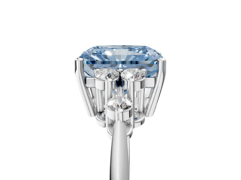 White gold Fancy Blue Radiant Cut Cut Diamond Cluster Ring with Solitaire Band and Four-Prong Setting_53