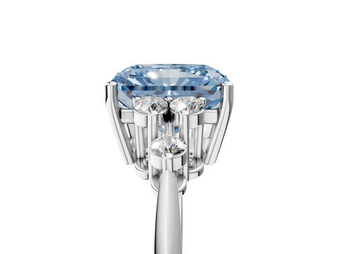 White gold Fancy Blue Radiant Cut Cut Diamond Cluster Ring with Solitaire Band and Four-Prong Setting_5