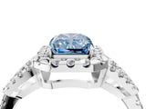 White gold Fancy Blue Radiant Cut Cut Diamond Halo Engagement Ring with Open Split Pavé Band_4