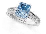 White gold Fancy Blue Radiant Cut Cut Diamond Milgrain Pave Band Four-Prong Setting Ring_16