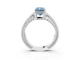 White gold Fancy Blue Radiant Cut Cut Diamond Milgrain Pave Band Four-Prong Setting Ring_18