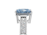 White gold Fancy Blue Radiant Cut Cut Diamond Milgrain Pave Band Four-Prong Setting Ring_20