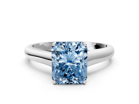White gold Fancy Blue Radiant Cut Cut Diamond Solitaire Engagement Ring with Tapered Plain Band and Four-Prong Setting_12