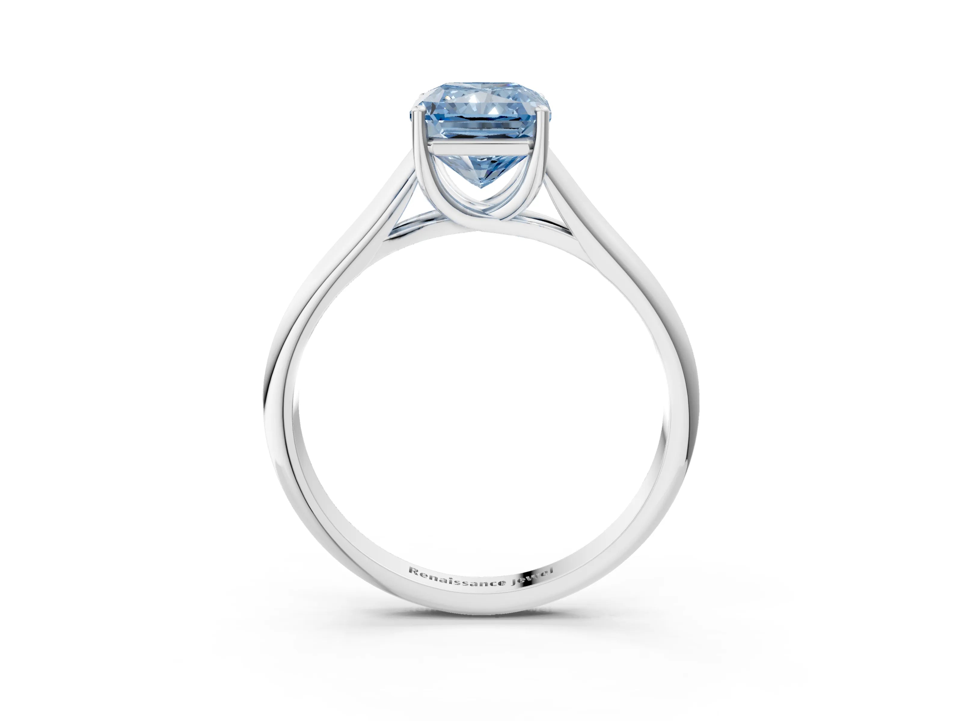 White gold Fancy Blue Radiant Cut Cut Diamond Solitaire Engagement Ring with Tapered Plain Band and Four-Prong Setting_15
