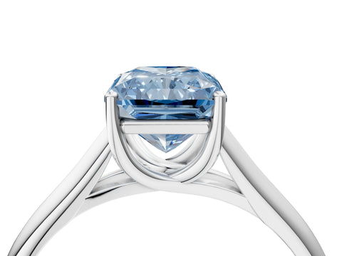 White gold Fancy Blue Radiant Cut Cut Diamond Solitaire Engagement Ring with Tapered Plain Band and Four-Prong Setting_16