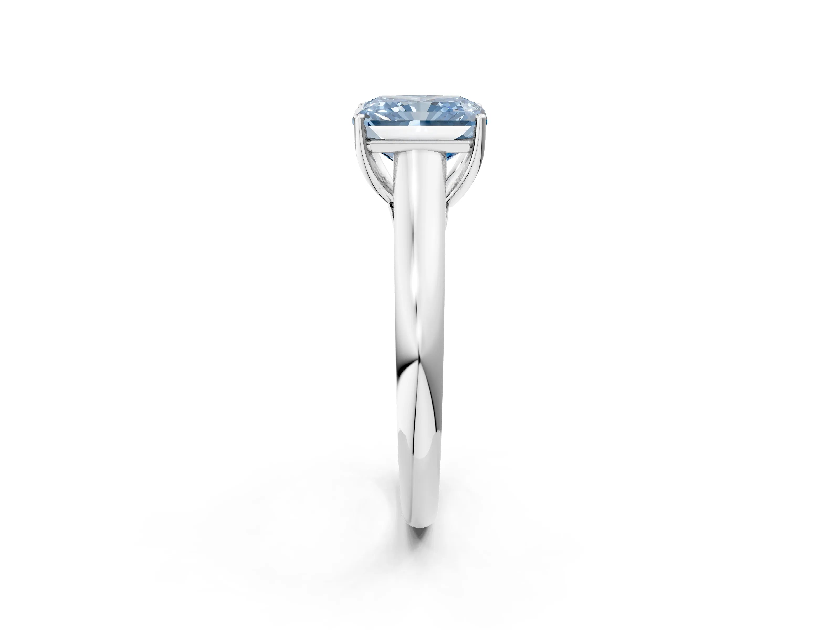 White gold Fancy Blue Radiant Cut Cut Diamond Solitaire Engagement Ring with Tapered Plain Band and Four-Prong Setting_2