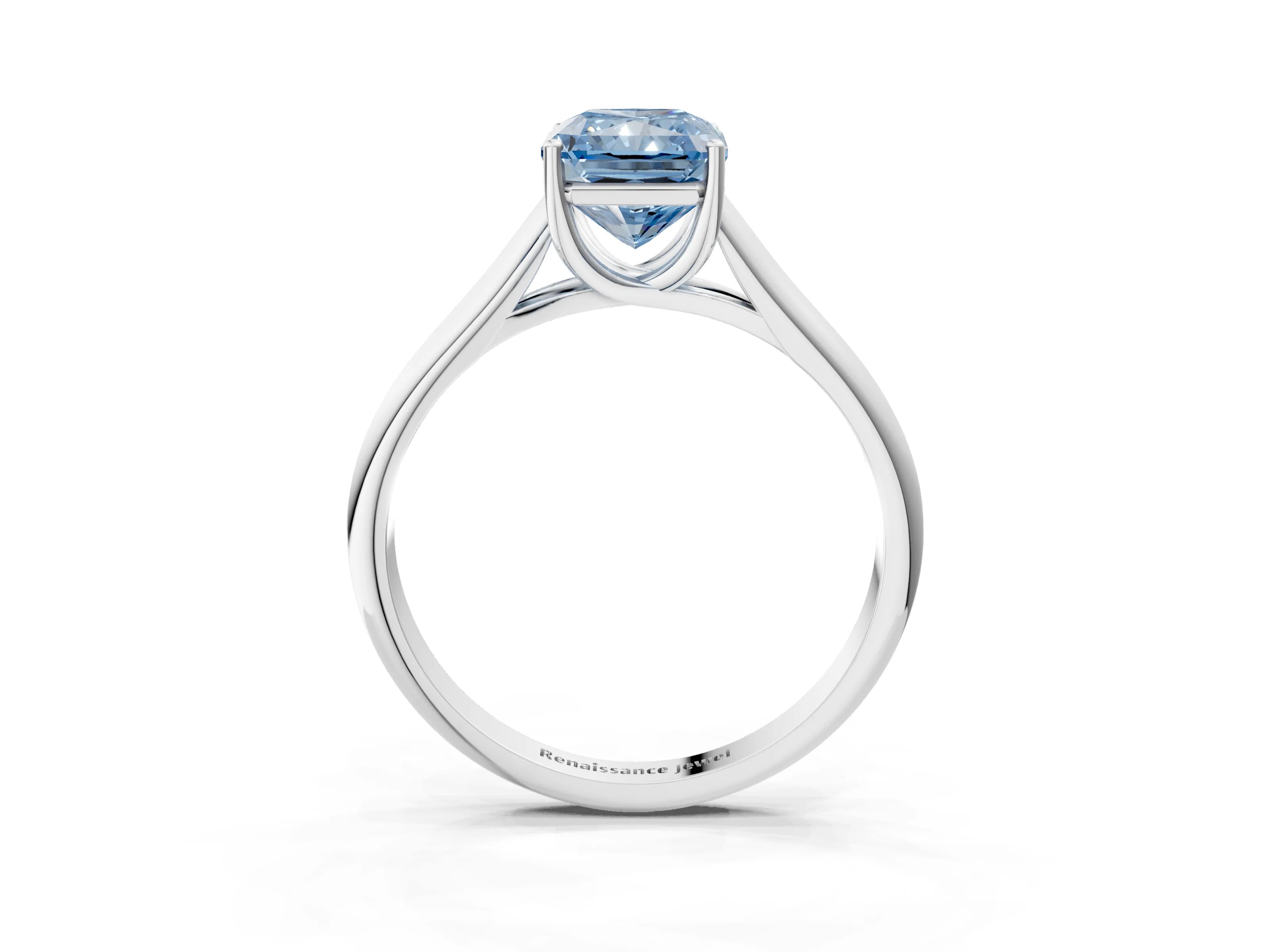 White gold Fancy Blue Radiant Cut Cut Diamond Solitaire Engagement Ring with Tapered Plain Band and Four-Prong Setting_3