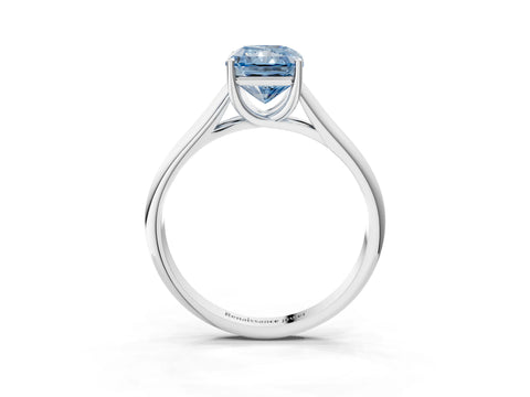 White gold Fancy Blue Radiant Cut Cut Diamond Solitaire Engagement Ring with Tapered Plain Band and Four-Prong Setting_3