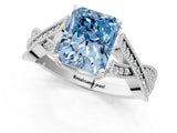 White gold Fancy Blue Radiant Cut Cut Diamond Twisted Band with Milgrain Pave Setting and Four-Prong Setting_13