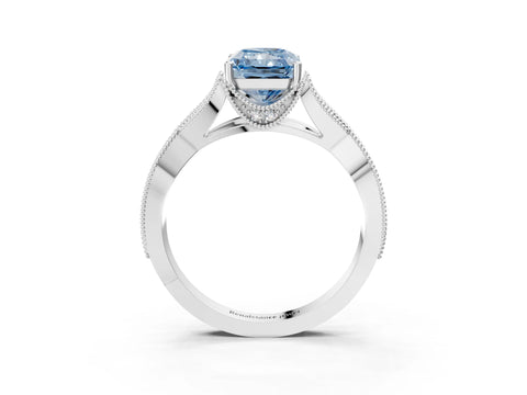 White gold Fancy Blue Radiant Cut Cut Diamond Twisted Band with Milgrain Pave Setting and Four-Prong Setting_15