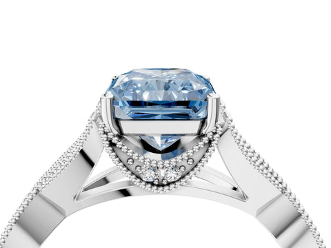 White gold Fancy Blue Radiant Cut Cut Diamond Twisted Band with Milgrain Pave Setting and Four-Prong Setting_4