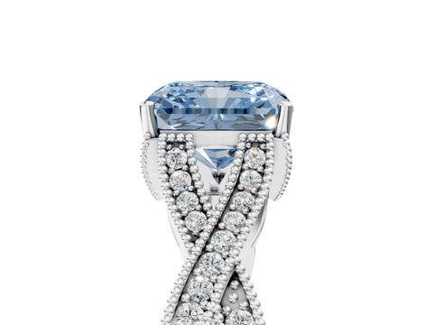 White gold Fancy Blue Radiant Cut Cut Diamond Twisted Band with Milgrain Pave Setting and Four-Prong Setting_5
