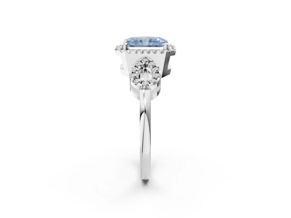 White Gold Radiant Cut Pave Infinity Halo Engagement Ring Setting for Fancy Blue Center