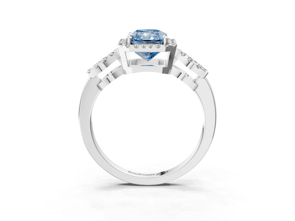 White Gold Radiant Cut Pave Infinity Halo Engagement Ring Setting for Fancy Blue Center