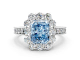 White gold Fancy Blue Radiant Cut Cut Halo Diamond Pavé Engagement Ring with Milgrain Detailing_12