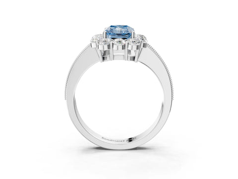 White gold Fancy Blue Radiant Cut Cut Halo Diamond Pavé Engagement Ring with Milgrain Detailing_15