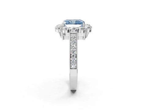 White gold Fancy Blue Radiant Cut Cut Halo Diamond Pavé Engagement Ring with Milgrain Detailing_2