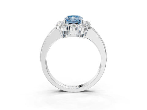 White gold Fancy Blue Radiant Cut Cut Halo Diamond Pavé Engagement Ring with Milgrain Detailing_3